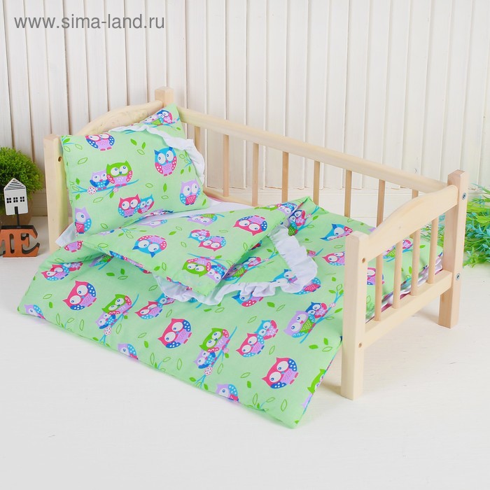 фото Постельное бельё для кукол «совята на зелёном», простынь, одеяло, подушка страна карнавалия