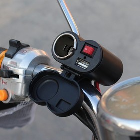 Зарядное устройство с тумблером на руль мотоцикла, USB + прикуриватель, провод 120 см Ош