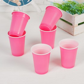 

Стаканы пластиковые, 200 мл, набор 6 шт., цвет розовый