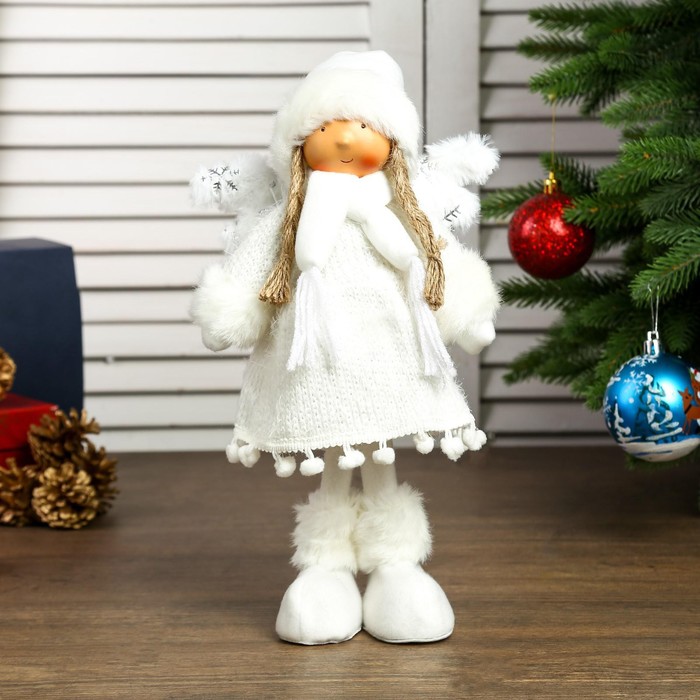 Кукла интерьерная Ангелочек Геля в белом платье 28х8х14 см кукла интерьерная ангелочек еся в белом меховой юбке в розовом колпаке 39х7х18 см