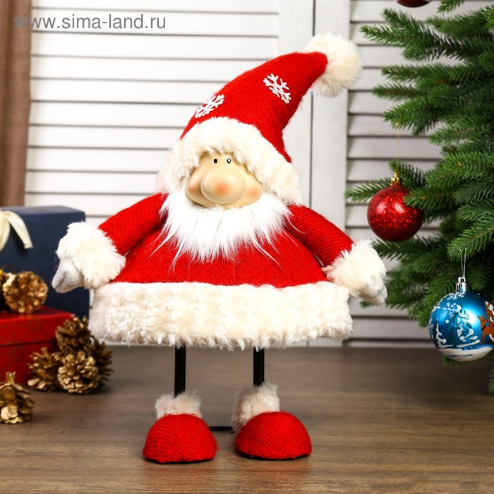 Кукла интерьерная Дедушка Мороз в красном кафтане и колпаке со снежинками 44х21х31 см