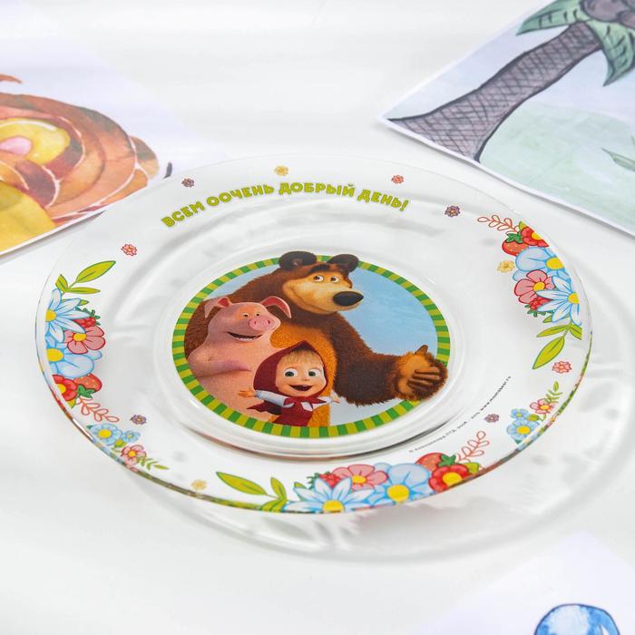 Набор посуды детский «Маша и Медведь. Добрый день», 3 предмета: кружка 250 мл, салатник d=13 см, тарелка d=19,5 см