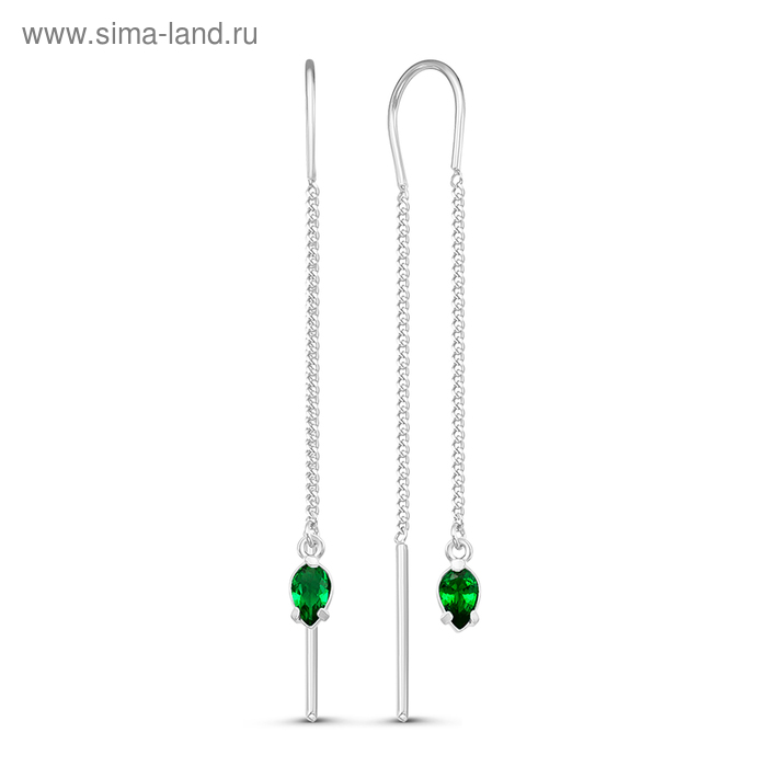 

Серьги висячие "Капелька", посеребрение, цвет зелёный