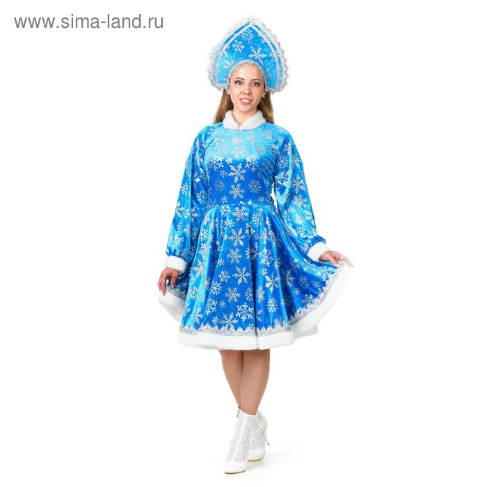 фото Карнавальный костюм "снегурочка амалия", платье, кокошник с лентой, р. 46, рост 170 см, цвет голубой батик