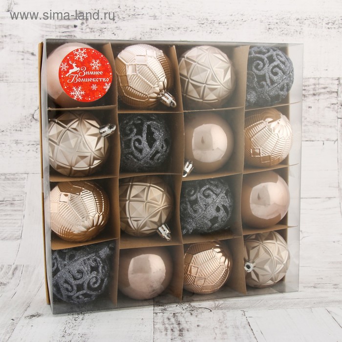 фото Набор шаров пластик d-6 см, 16 шт "винтажный узор" микс зимнее волшебство