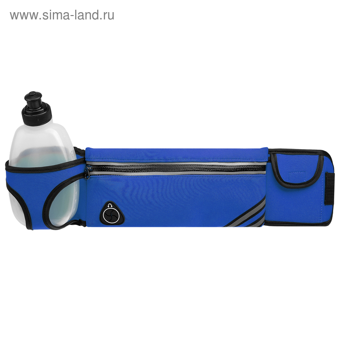 фото Сумка спортивная на пояс 45х9 см с бутылкой 15х8х3 см, 2 кармана, цвет синий onlitop