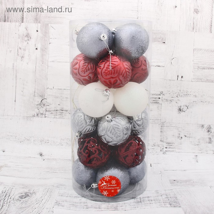 фото Набор шаров пластик d-7 см, 24 шт "сильва" микс зимнее волшебство