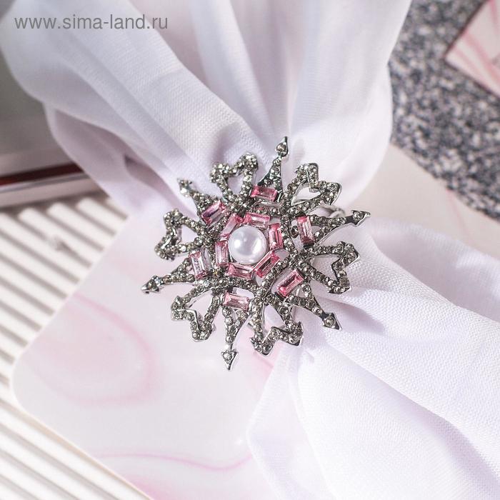 фото Кольцо для платка "снежинка" романтика, цвет бело-розовый в серебре queen fair