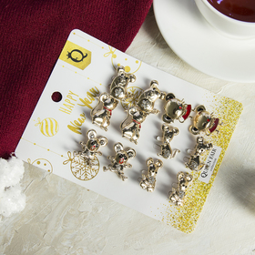 Значок новогодний "Мышата", форма МИКС, цветные в золоте