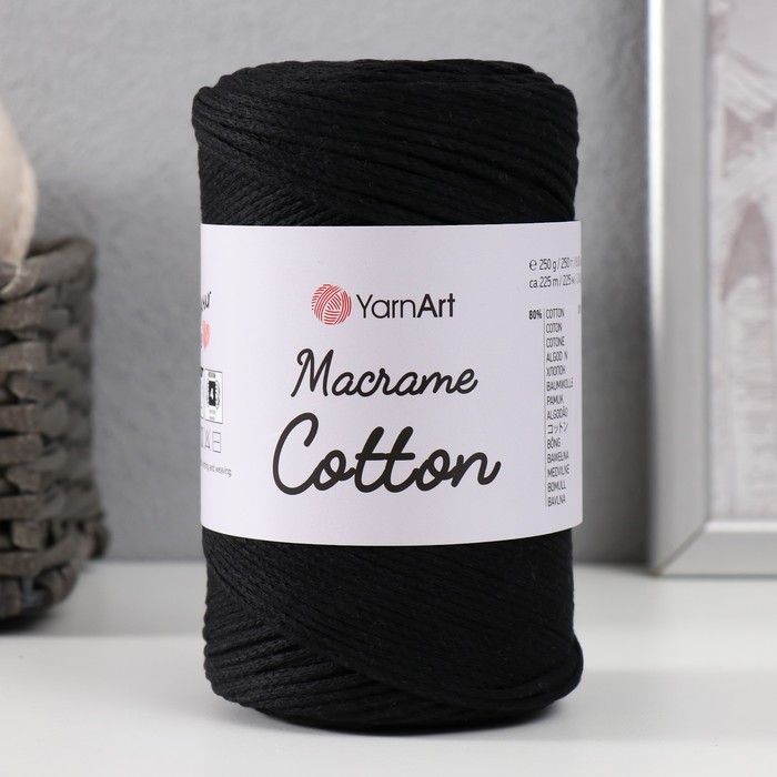 

Пряжа "Macrame Cotton" 20% полиэстер, 80% хлопок 225м/250гр (750 черный)