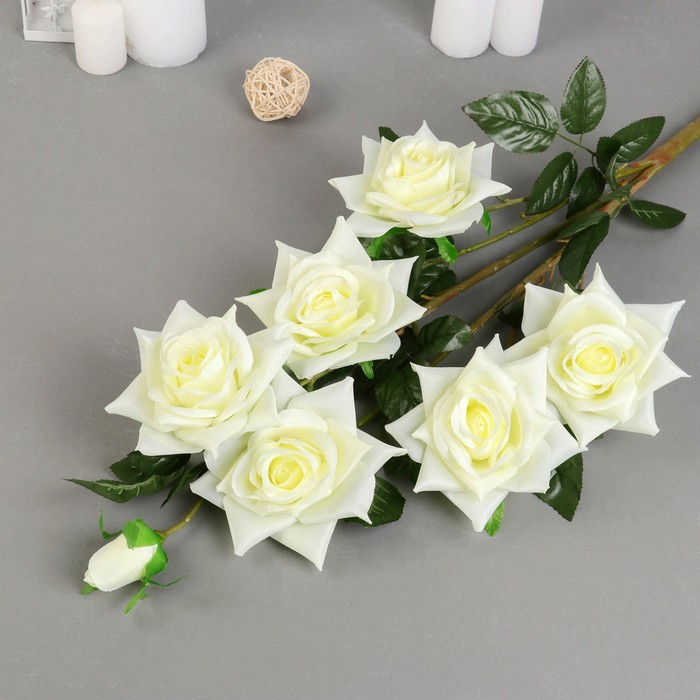 Цветы искусственные "Роза Компэшн" 11х59 см, белый