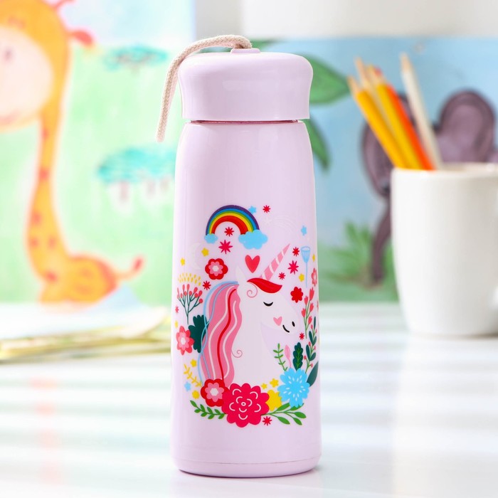 Бутылка для воды стеклянная «Единорожек», 400 мл, 7×18,5 см, цвет и рисунок МИКС