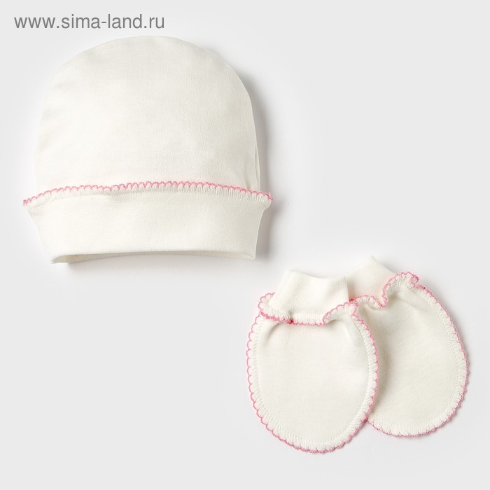 Комплект (шапочка, рукавички), цвет бежевый/розовый