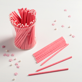 Палочки для кейкпопсов, 100 шт, 10×0,2 см, цвет розовый Ош