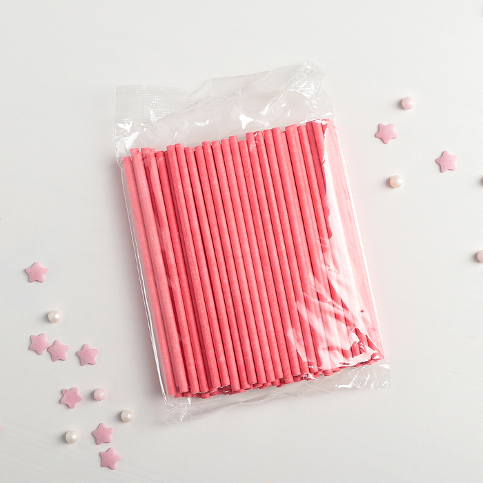 Палочки для кейкпопсов, 100 шт, 10×0,2 см, цвет розовый