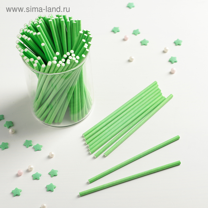 Палочки для кейк-попсов, 10×0,3 см, 100 шт, цвет зелёный