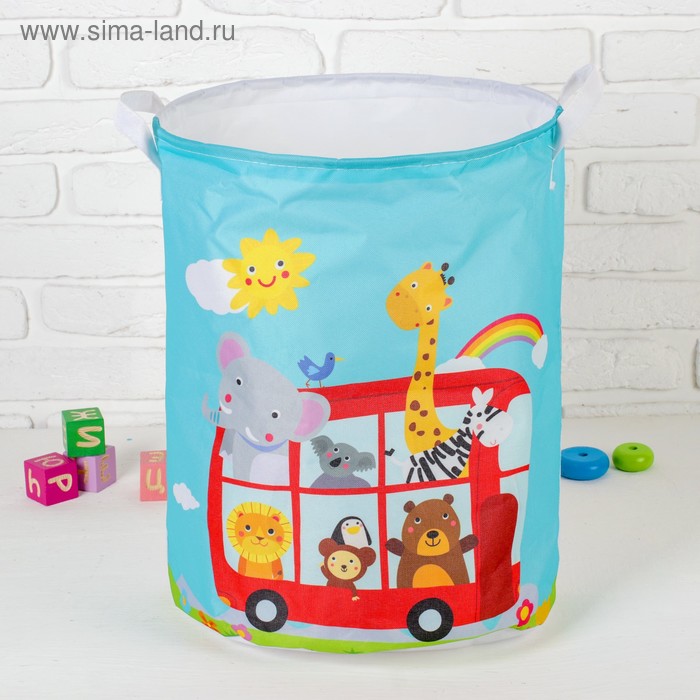 фото Корзина для хранения игрушек "животные в автобусе" 35×35×45 см