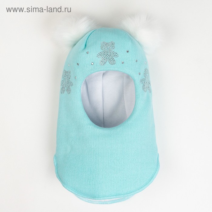 Шлем-капор зимний для девочки, цвет мята, размер 48-50