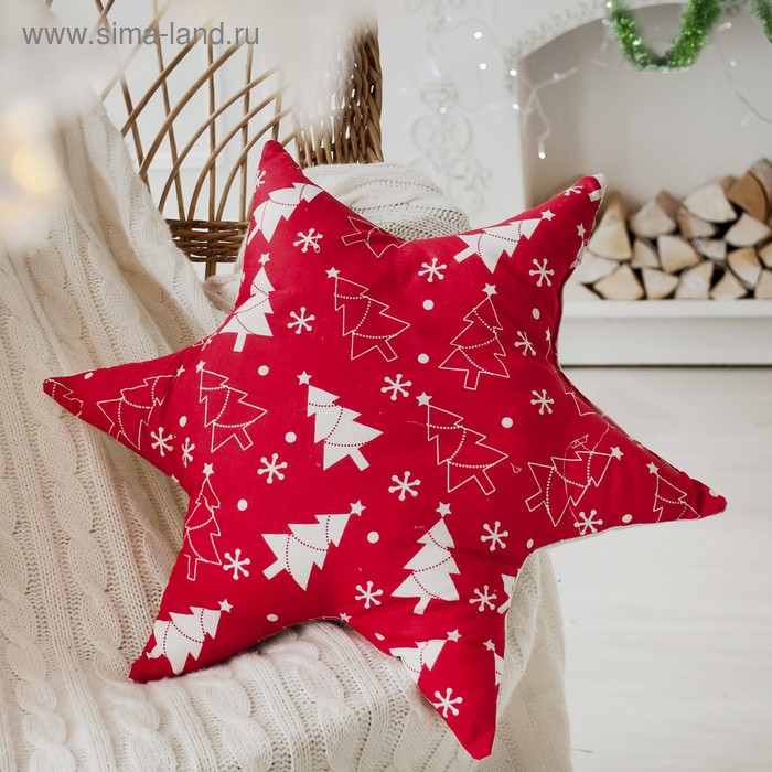 Подушка декоративная звезда «Ёлочки», цвет красный, 50х50 см