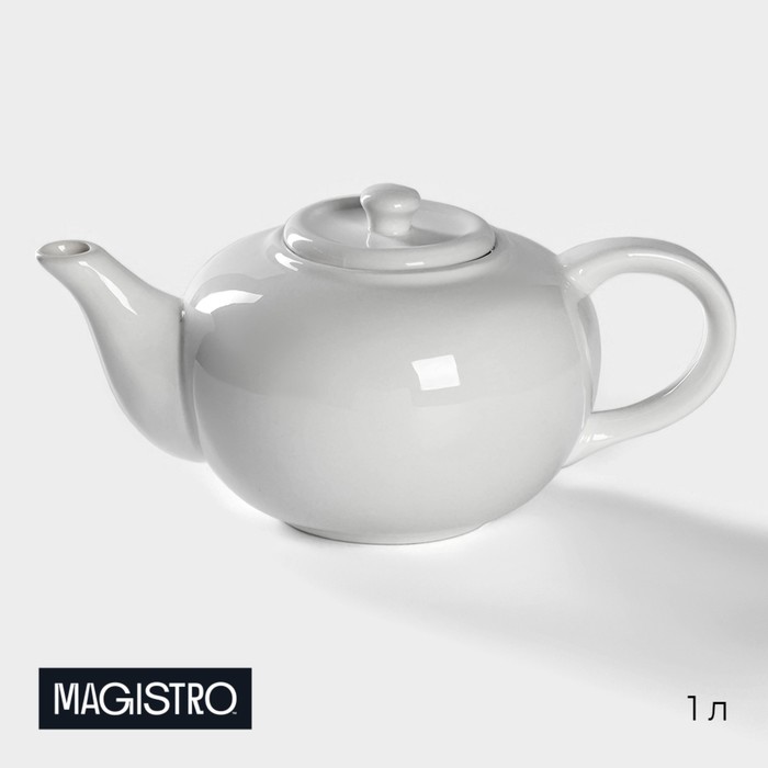 Чайник фарфоровый заварочный Magistro «Бланш», 1 л, цвет белый салатник фарфоровый magistro бланш фигурный квадрат 1 35 л 18×18 см цвет белый