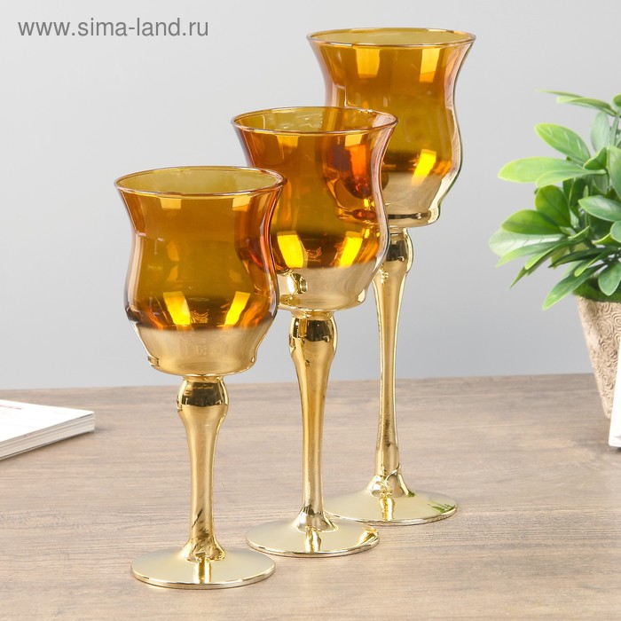 

Подсвечник стекло набор 3 шт "Бокалы" высота 18, 20, 22,5 см золото 22,5х7,8х7,8 см