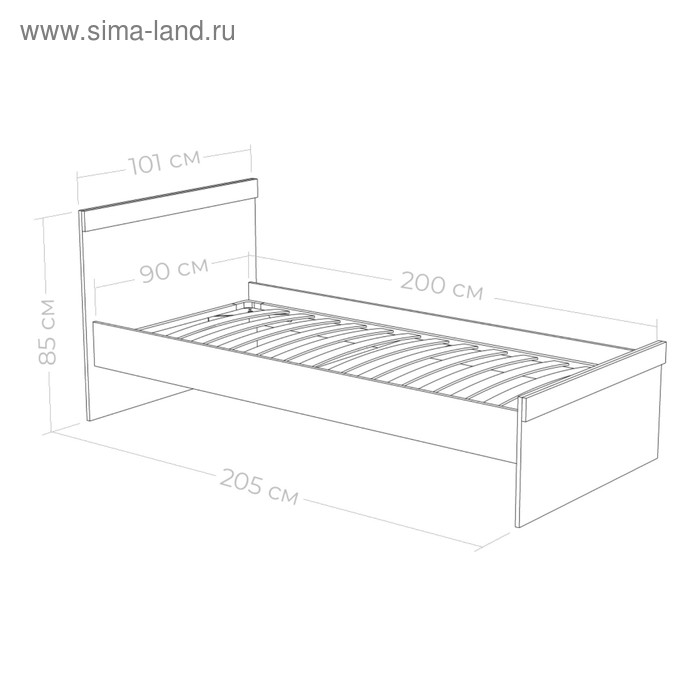 фото Кровать юниор без ящиков 2052х1010х850 белая аляска/графит