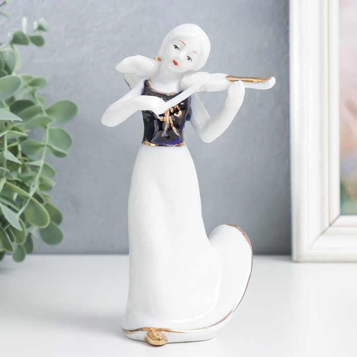 Сувенир керамика Девушка-ангел скрипачка кобальт 15х9х7,5 см цена и фото