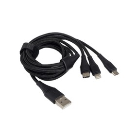 Зарядный кабель Aura TPC-U31B USB-micro/USB C/Lighting, 12 В, длина 1,2 м, цвет чёрный Ош