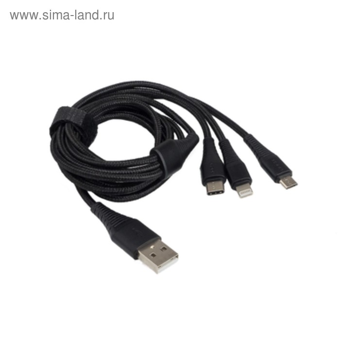 цена Зарядный кабель Aura TPC-U31B USB-micro/USB C/Lighting, 12 В, длина 1,2 м, цвет чёрный