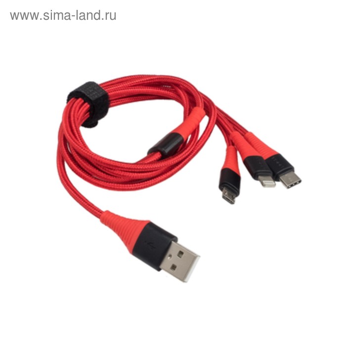 цена Зарядный кабель Aura TPC-U32R USB-micro/USB C/Lighting, 12 В, длина 1,2 м, красный