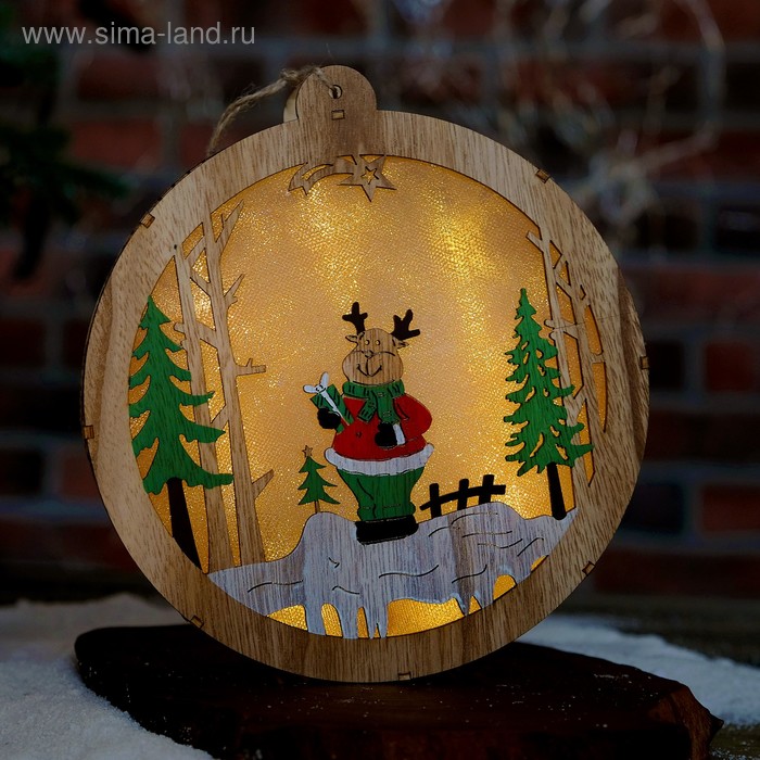 Декор с подсветкой Олень с подарком 3,5×19,5×21,5 см декор с подсветкой праздничный олень
