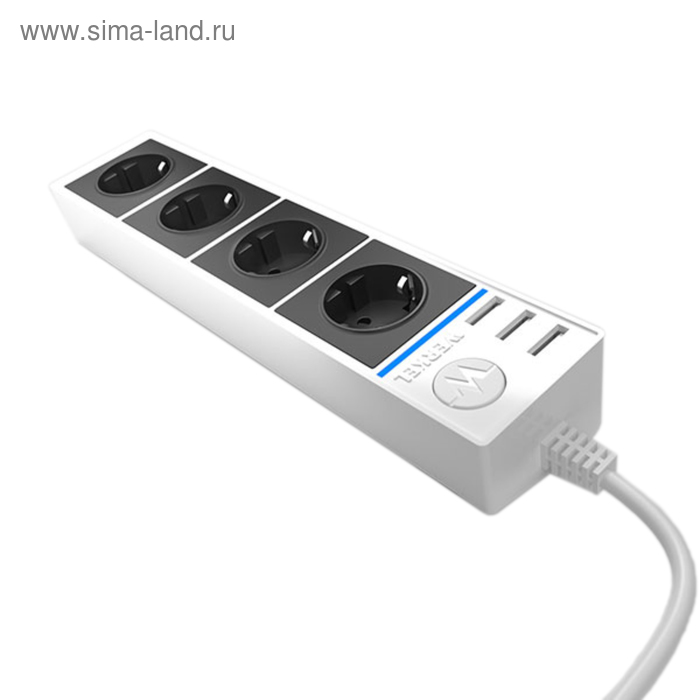 Розеточный блок 4-х местный + 3 USB WL20-04-03, цвет белый, чёрный