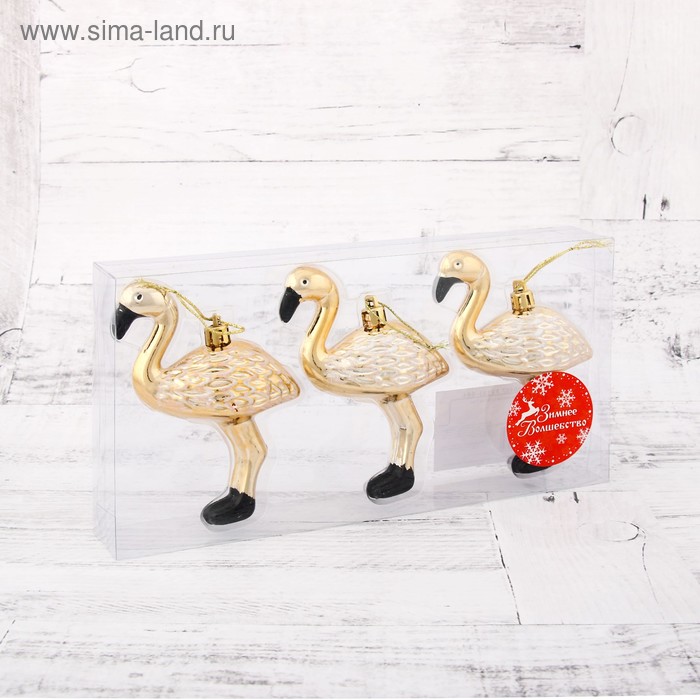 фото Украшение ёлочное "фламинго" (набор 3 шт) 11х6,5 см, золото зимнее волшебство