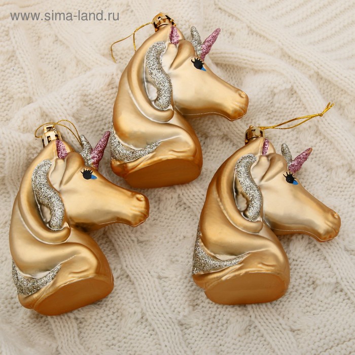 Украшение ёлочное Единорог (набор 3 шт) 10х7 см, золото елочные игрушки merimeri ёлочное украшение единорог