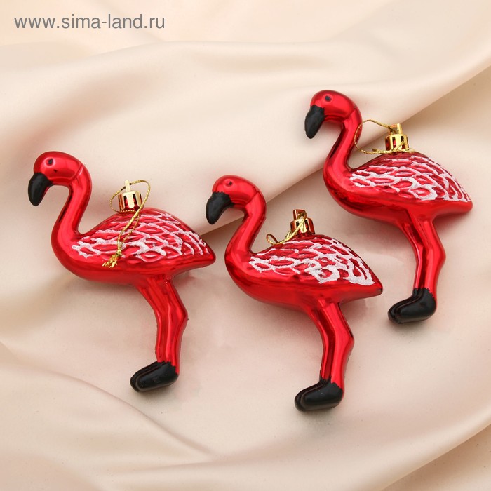 Украшение ёлочное Фламинго (набор 3 шт) 11х6,5 см, красный украшение ёлочное сосулька со снежинкой набор 3 шт 3 5х12 см красный