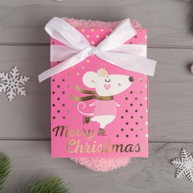 

Носки женские махровые "Merry Christmas" в открытке, р-р 36-39, 100%п/э, розовый
