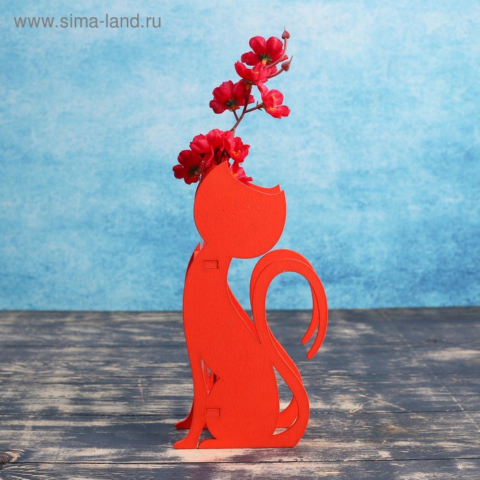 

Кашпо деревянное 13×5.2×24.5 см с 1 колбой "Кошка", красный Дарим Красиво