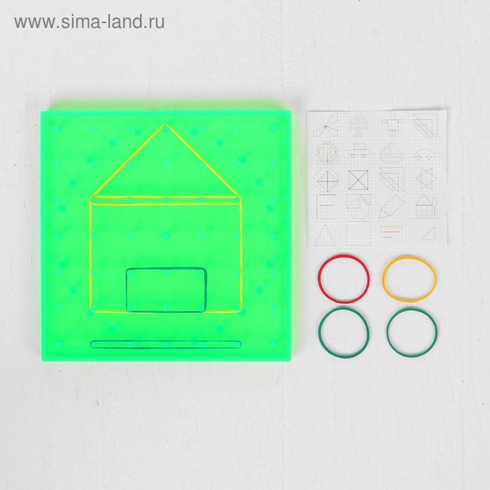 Геоборд, 14.5 × 14.5 см, цвет зелёный, в комплекте резиночки 4 шт..