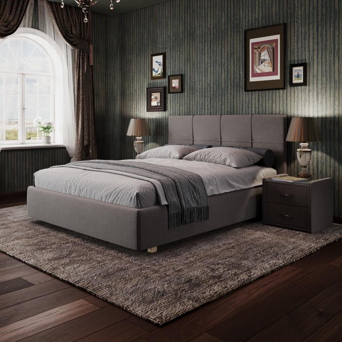 фото Кровать «пантеон» без пм, 140 × 200 см, ортопедическое основание, цвет bravo grey архитектория