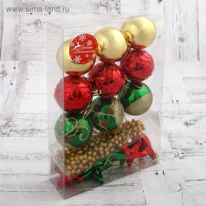 

Набор украшений пластик 16 шт "Селена" (9 шаров, бусы, 6 звёзд) микс