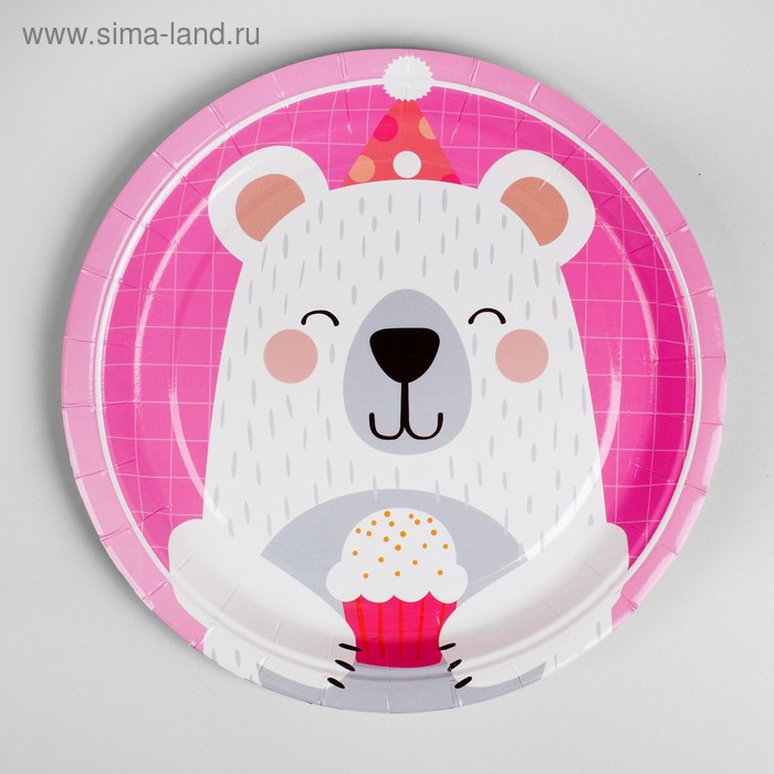 фото Тарелка бумажная «мишка с кексом», набор 10 шт., цвет розовый страна карнавалия