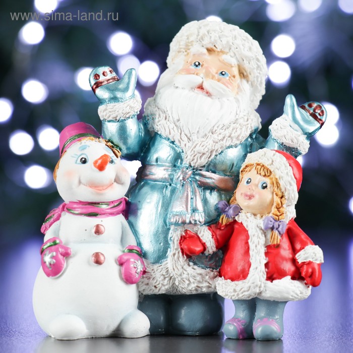 Фигура Дед Мороз cнеговик и девочка МИКС 10х6х11см