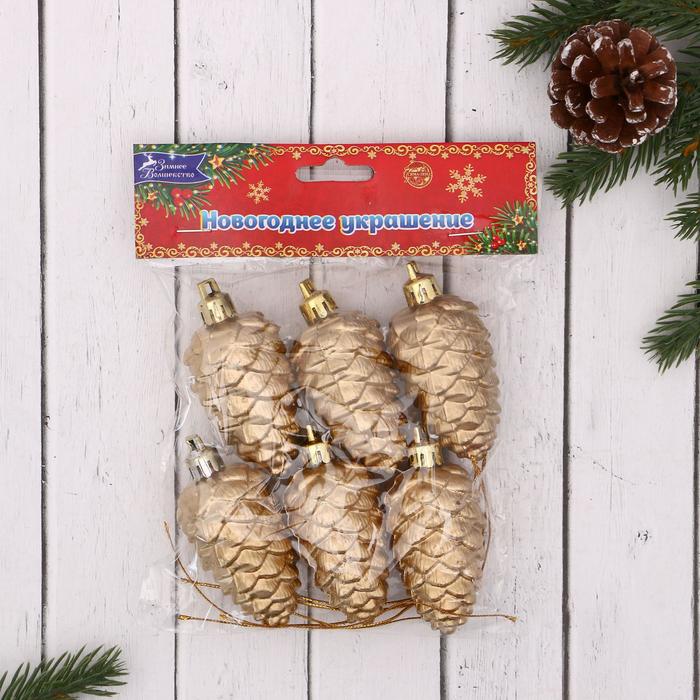 фото Украшение ёлочное "шишки" (набор 6 шт) 3,5х6 см, золото зимнее волшебство