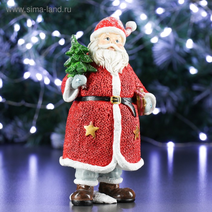 Фигура Дед Мороз с елкой и подарком в красном 11х10х21см