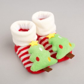 Носочки-погремушка детские "Ёлочка", 3-12 мес., 100% хл., красный