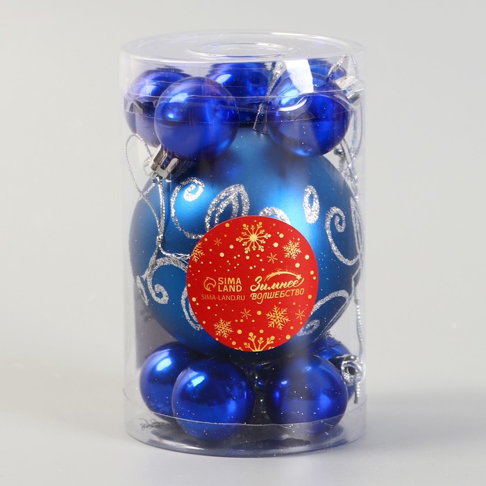 фото Набор шаров пластик 11 шт "глория" вензель синий зимнее волшебство