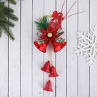Украшение новогоднее "Колокольчики на подвесе с цветком и веточкой" 12х30 см, красный