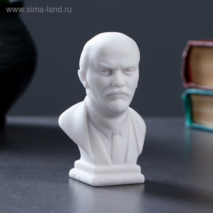 Бюст Ленин средний 9х6см, белый / мраморная крошка статуэтка бронзовая бюст ленин в и малый