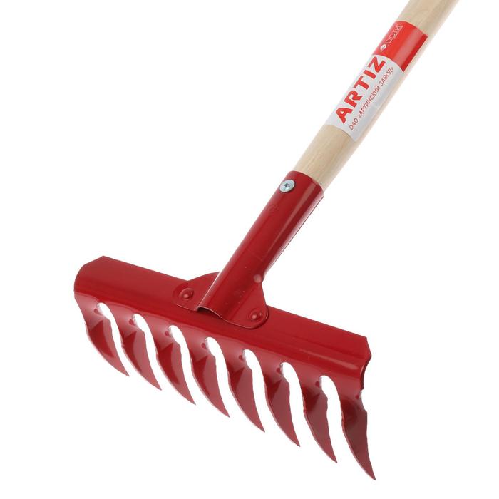 Грабли прямые, повёрнутый зубец, 8 зубцов, деревяяный черенок