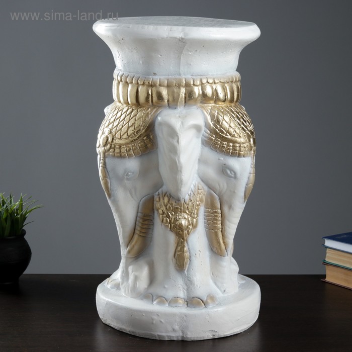 фото Подставка-тумба "слоны" белый с золотом хорошие сувениры